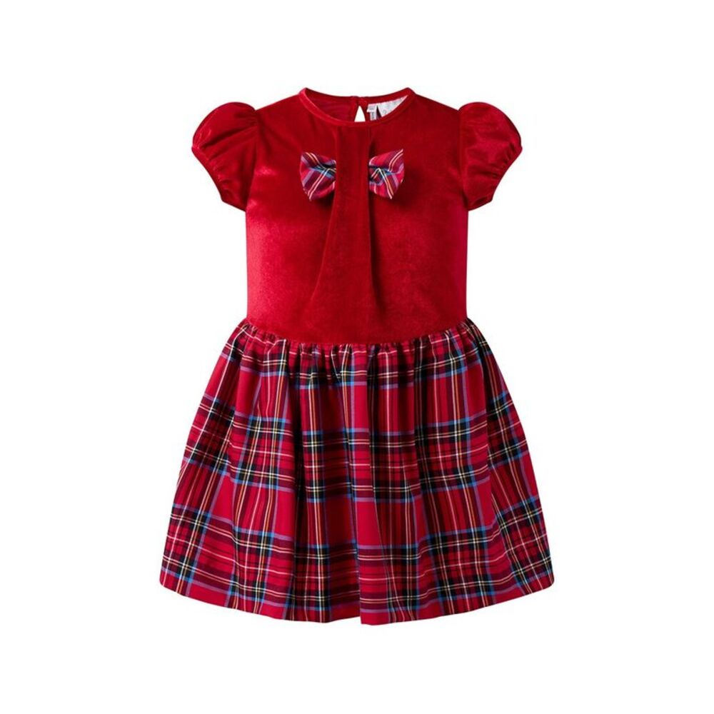 Rachel Riley Girls Red Velvet Check Party Dress